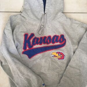 Men’s Rare Pressbox Royce Pull over KU Kansas Jayhawks Grey Hoodie Size Large